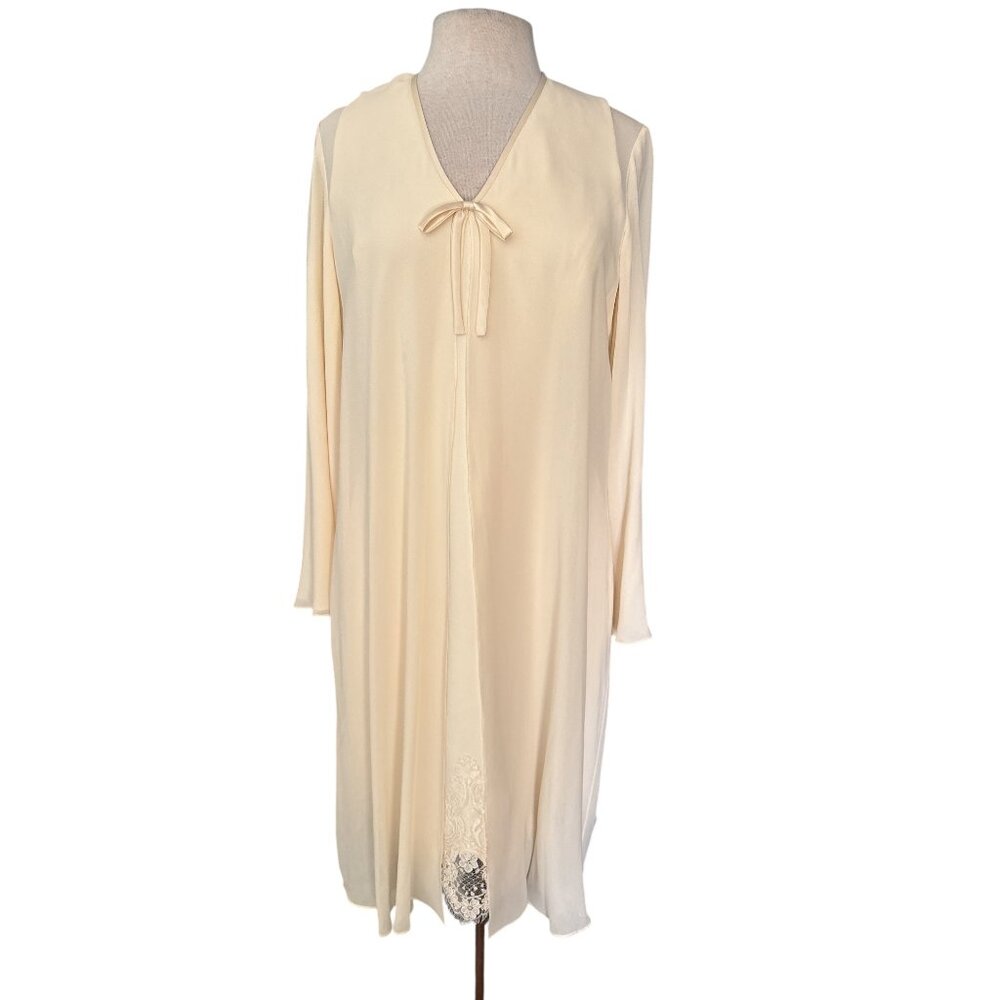 Rickie Freeman for T.J. Nites Women’s Vintage Silk Dress Cream Lace Trim Size 8